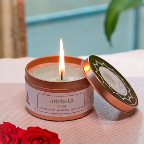 Hand-poured Anahata chakra candle made with palm wax and essential oils for your heart chakra.