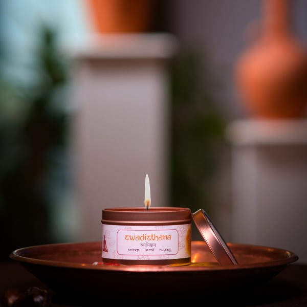 Hand-poured Swadisthana chakra candle made with palm wax and essential oils for your sacral chakra.