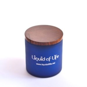 Frosted Blue Glass jar candle with Logo on front