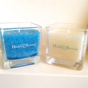 Mini Sqaures colored candles with clear sticker 1
