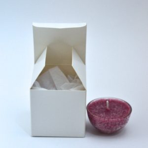 Single glass tealight in custom box with label
