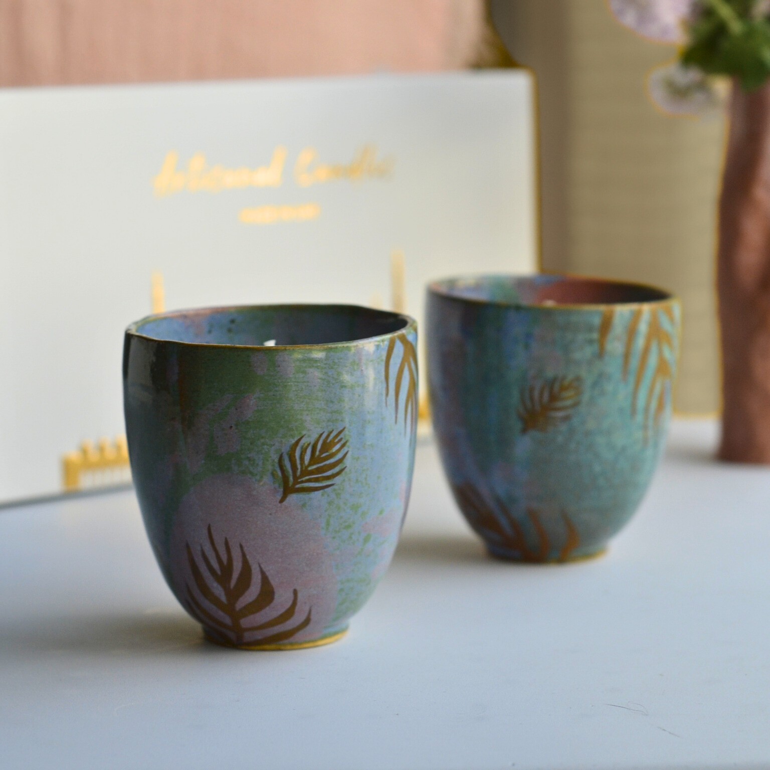Stoneware Candles with palm leaves Stoneware Candles 3rd edition