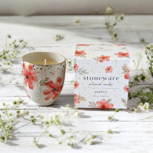 Single Floral Stoneware Ceramic Candle with Box