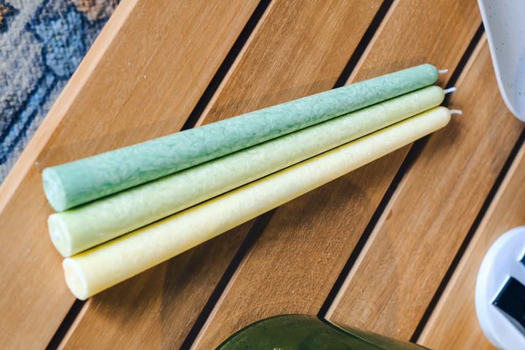 Palm Lights green taper candle elegant long dinner candle décor