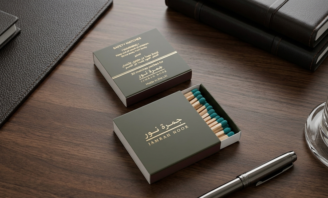 Customised matchbox with gold foil