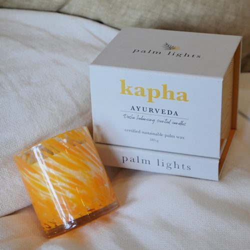 Kapha dosha candle in amber glass jar, Palm Lights Ayurveda collection