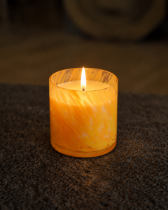Kapha-Pitta dosha candle in amber glass jar, Palm Lights Ayurveda collection