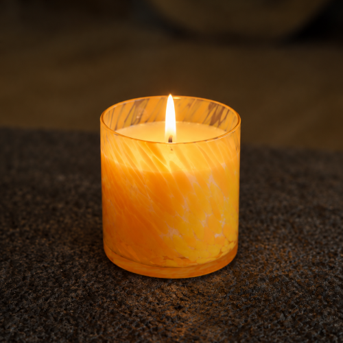 Kapha-Pitta dosha candle in amber glass jar, Palm Lights Ayurveda collection