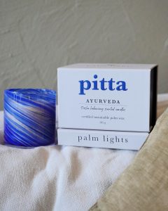 Pitta dosha candle in amber glass jar, Palm Lights Ayurveda collection