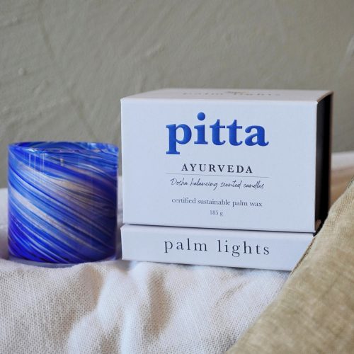 Pitta dosha candle in amber glass jar, Palm Lights Ayurveda collection