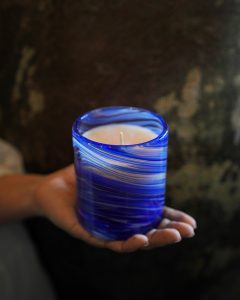 Pitta-Vata dosha candle in amber glass jar, Palm Lights Ayurveda collection