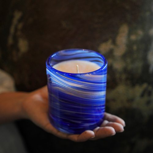 Pitta-Vata dosha candle in amber glass jar, Palm Lights Ayurveda collection