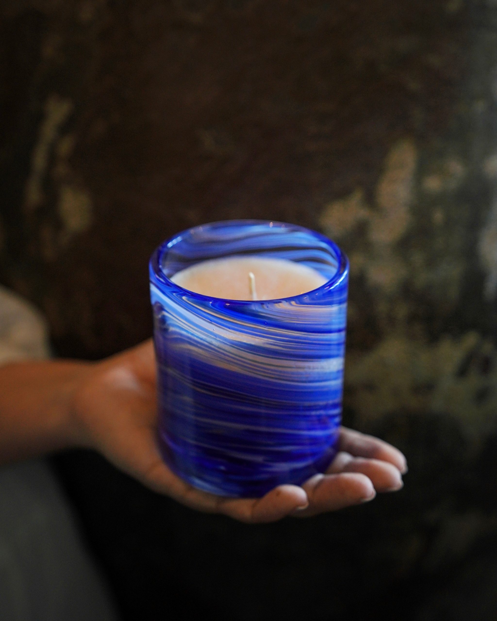 Pitta-Vata dosha candle in amber glass jar, Palm Lights Ayurveda collection