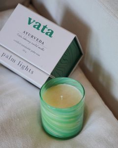 Vata dosha candle in amber glass jar, Palm Lights Ayurveda collection