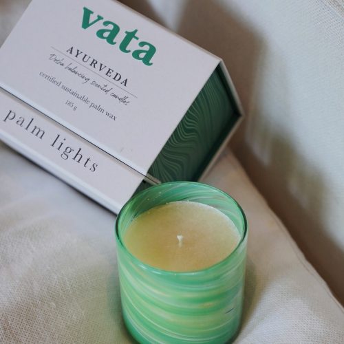Vata dosha candle in amber glass jar, Palm Lights Ayurveda collection
