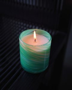 Vata-Kapha dosha candle in amber glass jar, Palm Lights Ayurveda collection