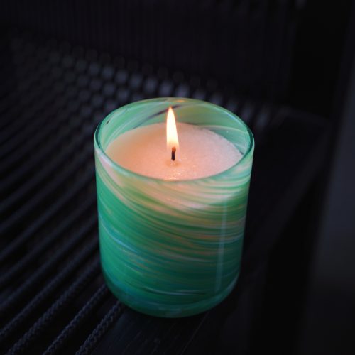 Vata-Kapha dosha candle in amber glass jar, Palm Lights Ayurveda collection