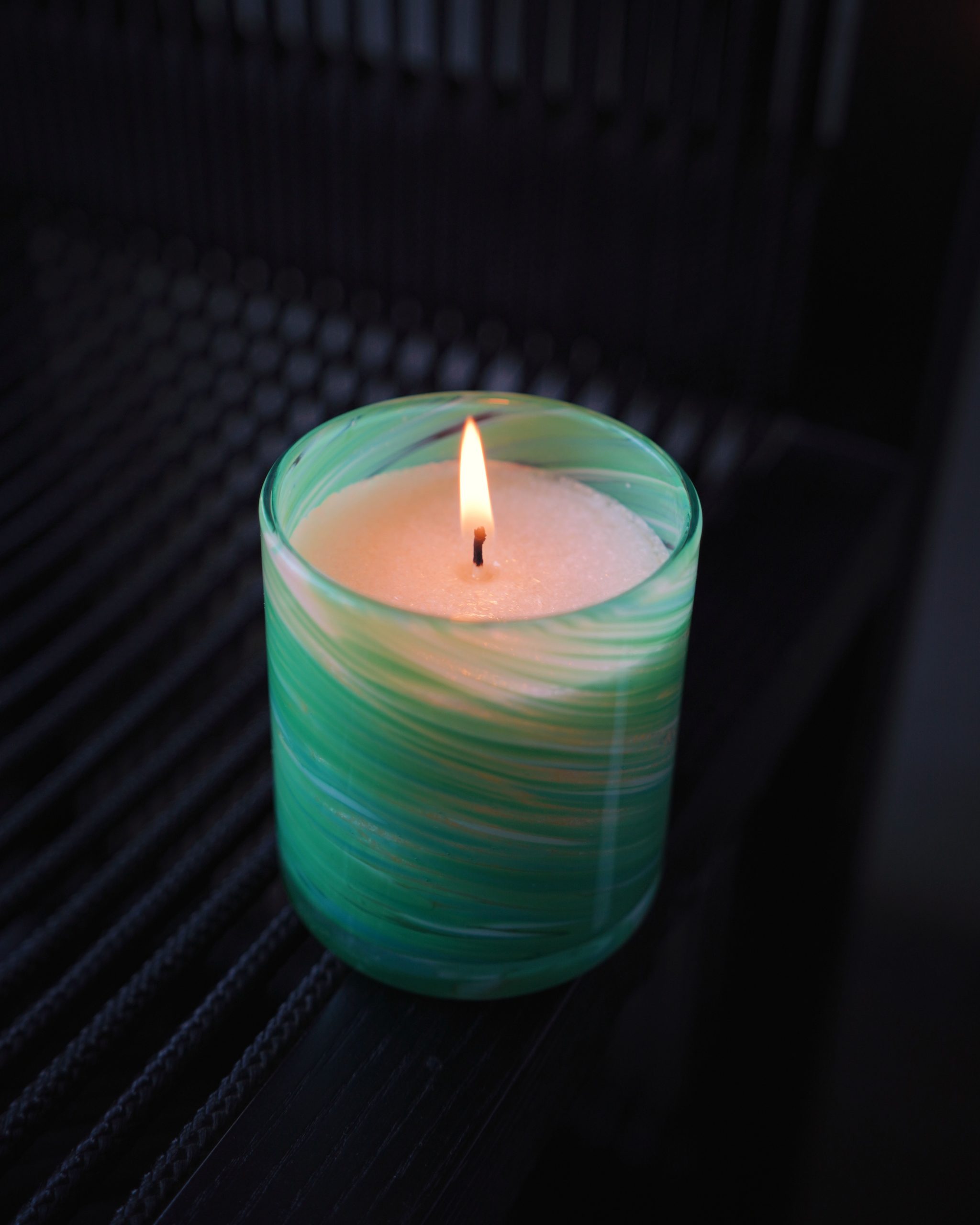 Vata-Kapha dosha candle in amber glass jar, Palm Lights Ayurveda collection